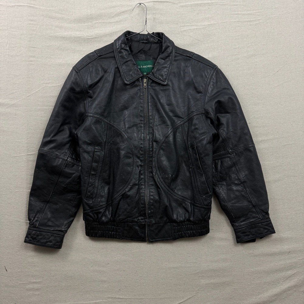 Hill & Archer Leather Bomber Jacket Mens 38 Black Vintage Full Zip Western Yoke